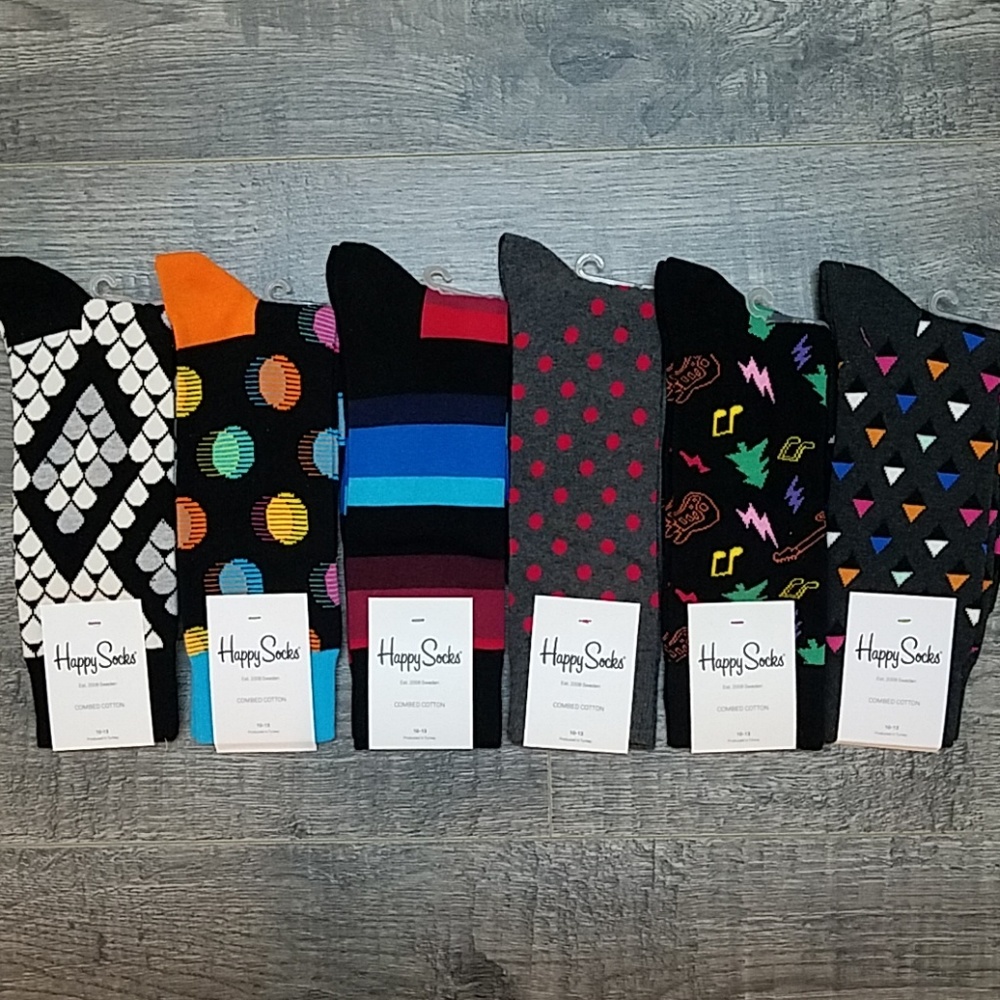Happy Socks Men's size 10-13 6 Pair Lot